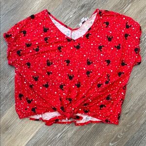 Disney Red V‑Neck Knot Front Tee with Minnie Silhouette Print